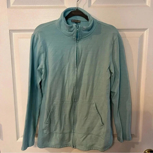 T by Talbots Full Zip Sweatshirt Jacket Teal Green UPF 50 Womens Size Medium GUC - Picture 1 of 6